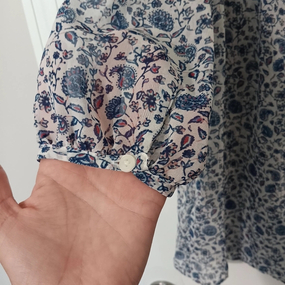Canyon River Blues Paesant Pre-owned Blue&White Long Sleeve Summer Blouse Sheer - Picture 6 of 11